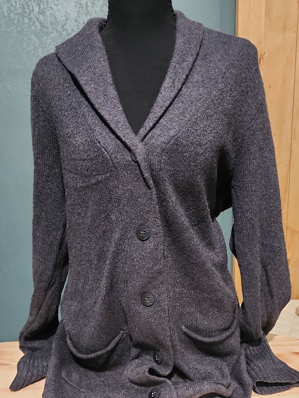 Eddie Bauer Dark Charcoal Gray Shawl Collar Cardigan